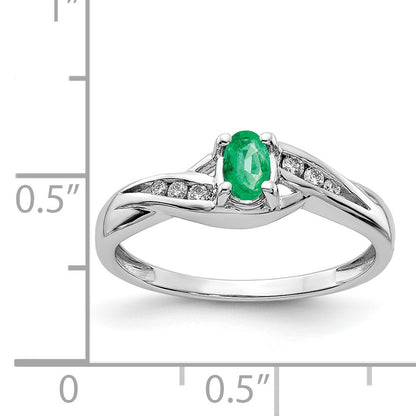 14k White Gold 5x4mm Oval Emerald and 1/15 carat Diamond Ring