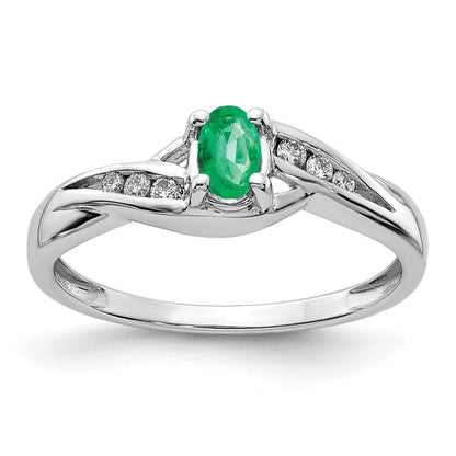 14k White Gold 5x4mm Oval Emerald and 1/15 carat Diamond Ring