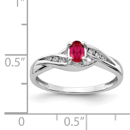 14k White Gold 5x4mm Oval Composite Ruby and 1/15 carat Diamond Ring