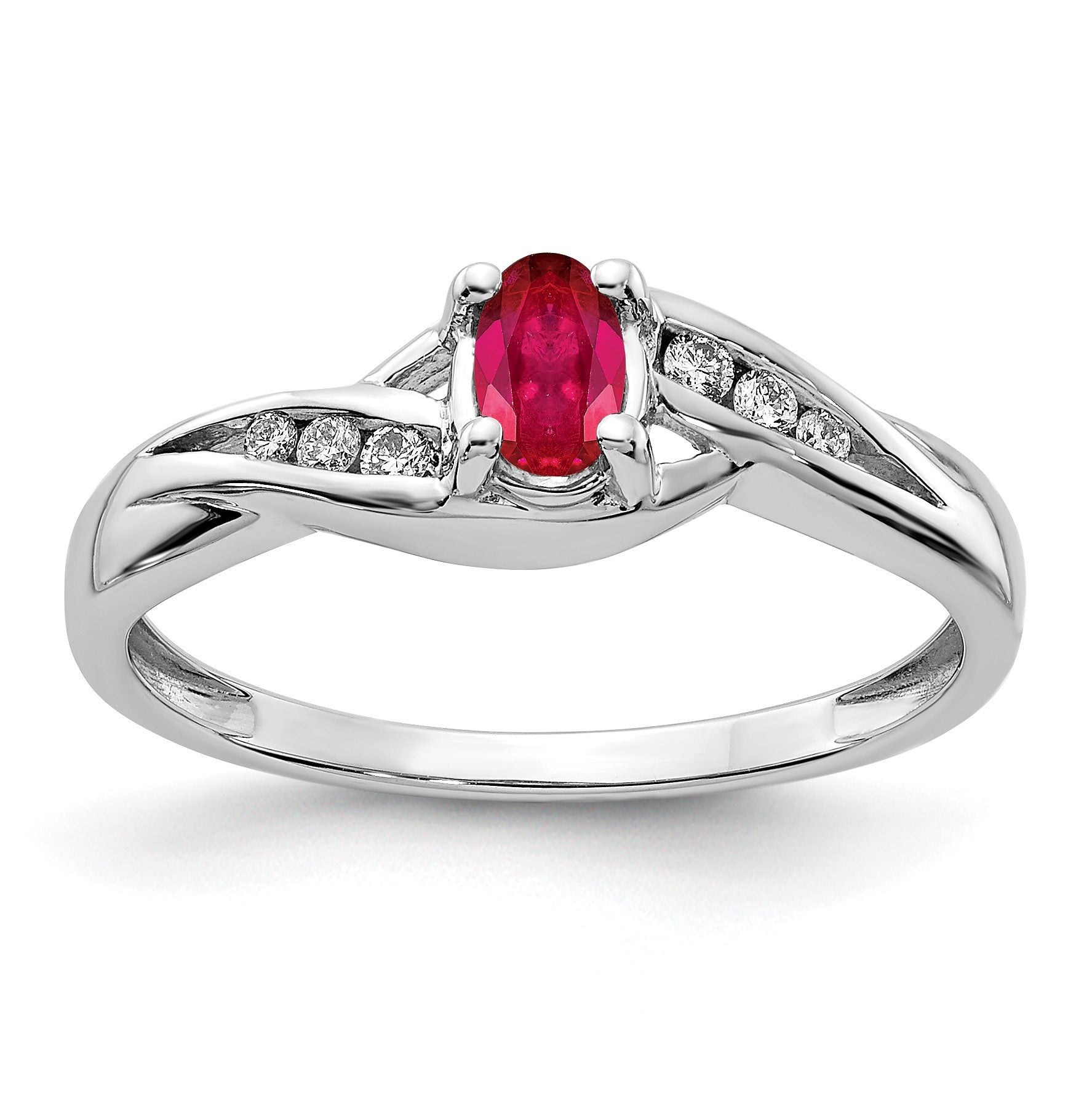 14k White Gold 5x4mm Oval Composite Ruby and 1/15 carat Diamond Ring