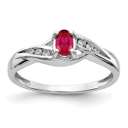 14k White Gold 5x4mm Oval Composite Ruby and 1/15 carat Diamond Ring