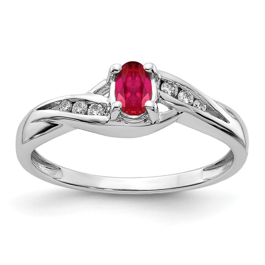 14k White Gold 5x4mm Oval Composite Ruby and 1/15 carat Diamond Ring