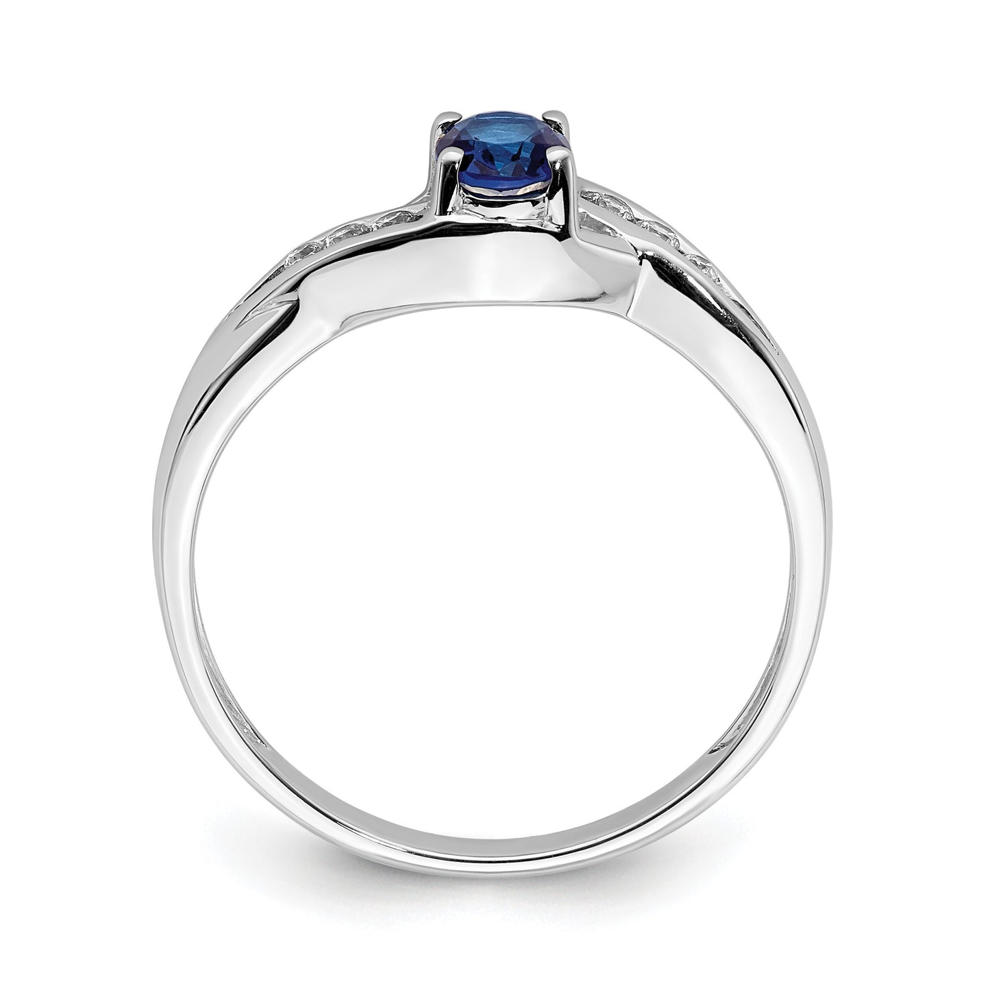14k White Gold 5x4mm Oval Blue Sapphire and 1/15 carat Diamond Ring