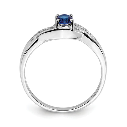 14k White Gold 5x4mm Oval Blue Sapphire and 1/15 carat Diamond Ring