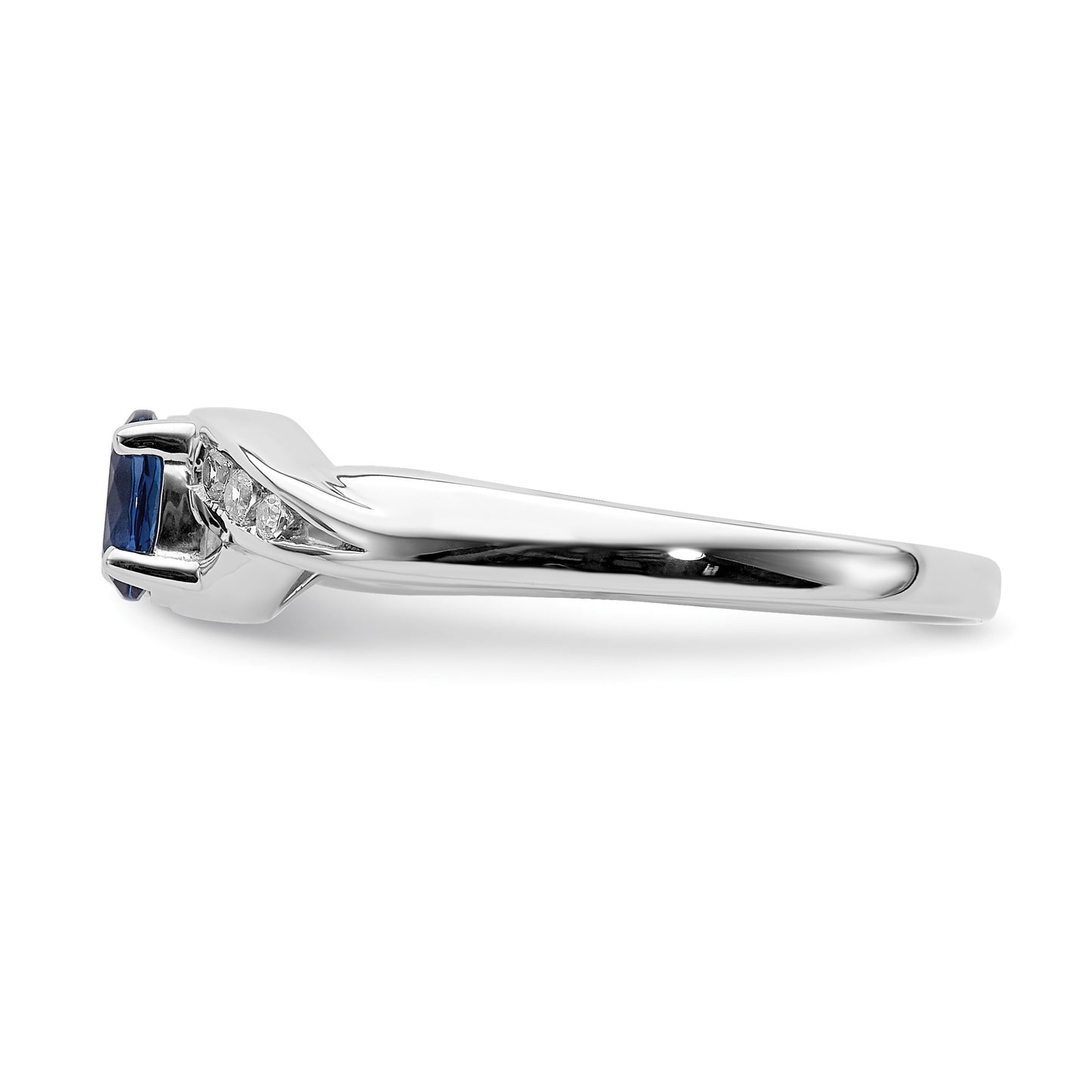 14k White Gold 5x4mm Oval Blue Sapphire and 1/15 carat Diamond Ring