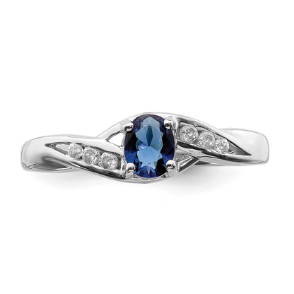 14k White Gold 5x4mm Oval Blue Sapphire and 1/15 carat Diamond Ring
