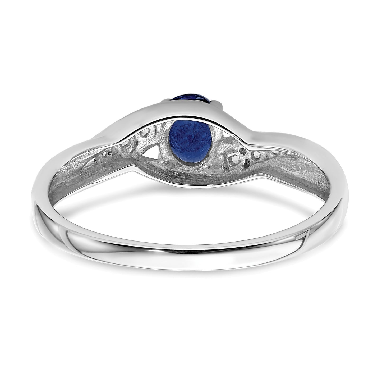 14k White Gold 5x4mm Oval Blue Sapphire and 1/15 carat Diamond Ring