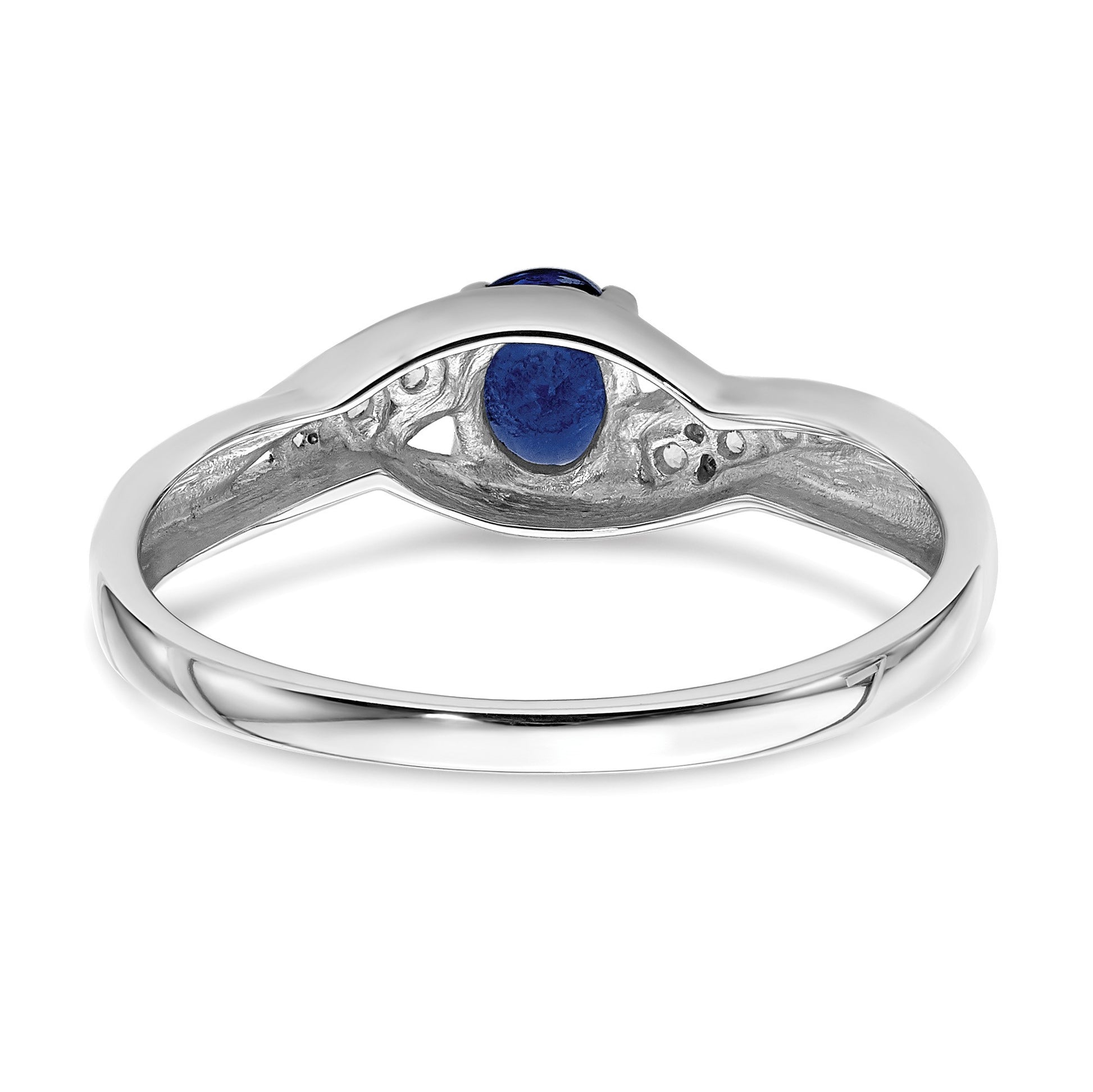 14k White Gold 5x4mm Oval Blue Sapphire and 1/15 carat Diamond Ring
