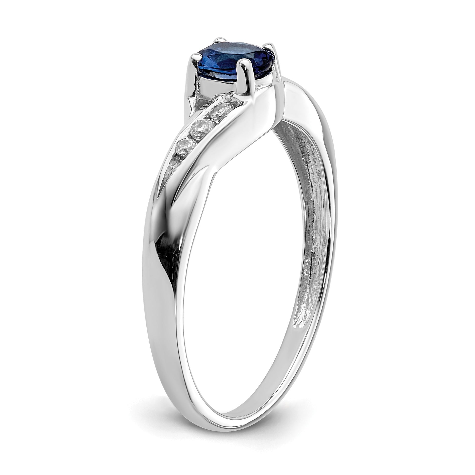 14k White Gold 5x4mm Oval Blue Sapphire and 1/15 carat Diamond Ring