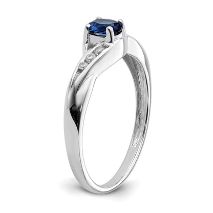 14k White Gold 5x4mm Oval Blue Sapphire and 1/15 carat Diamond Ring