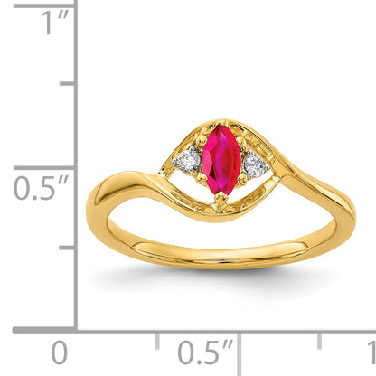 14k 1/20 carat Diamond and 6x3mm Marquise Ruby Ring