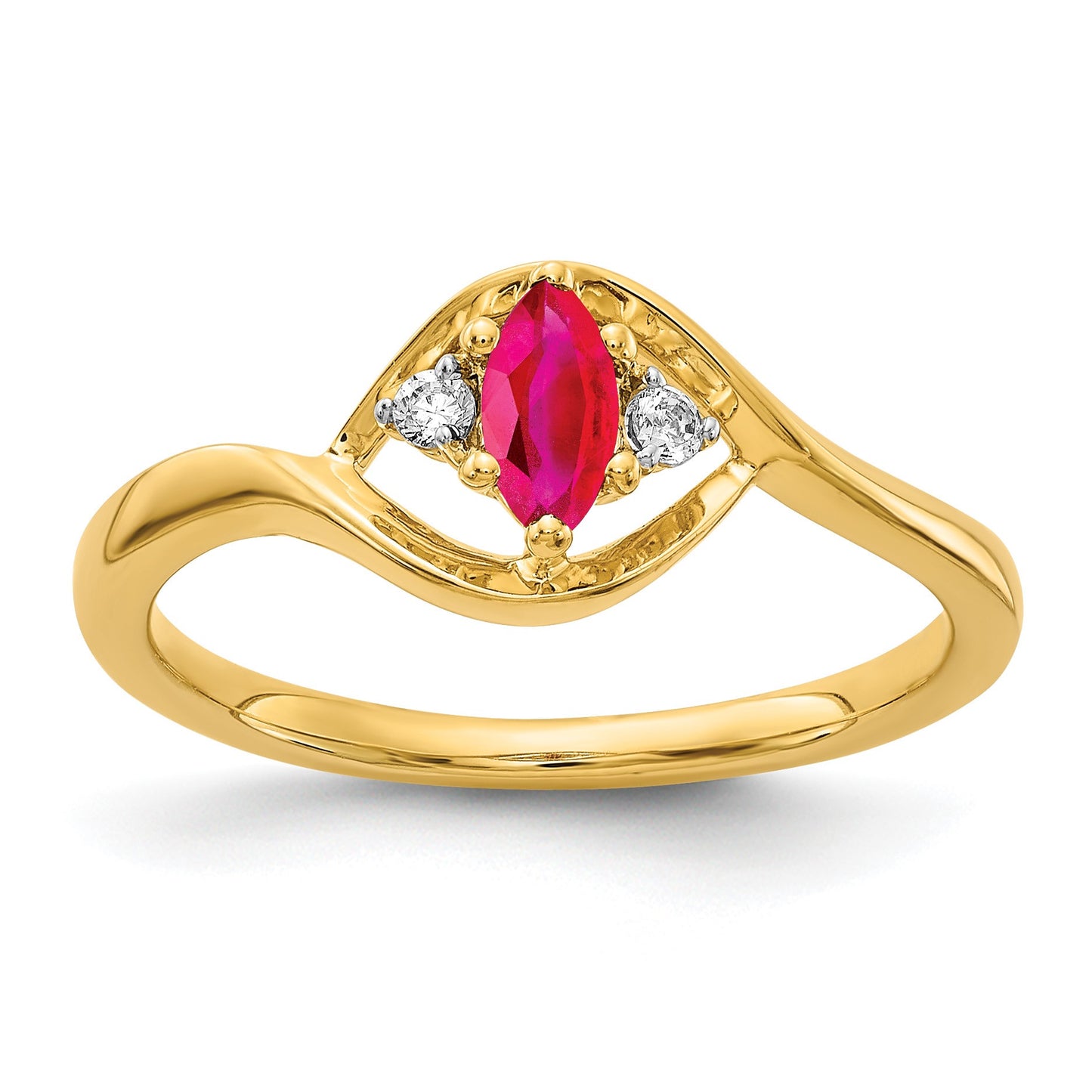 14k 1/20 carat Diamond and 6x3mm Marquise Ruby Ring