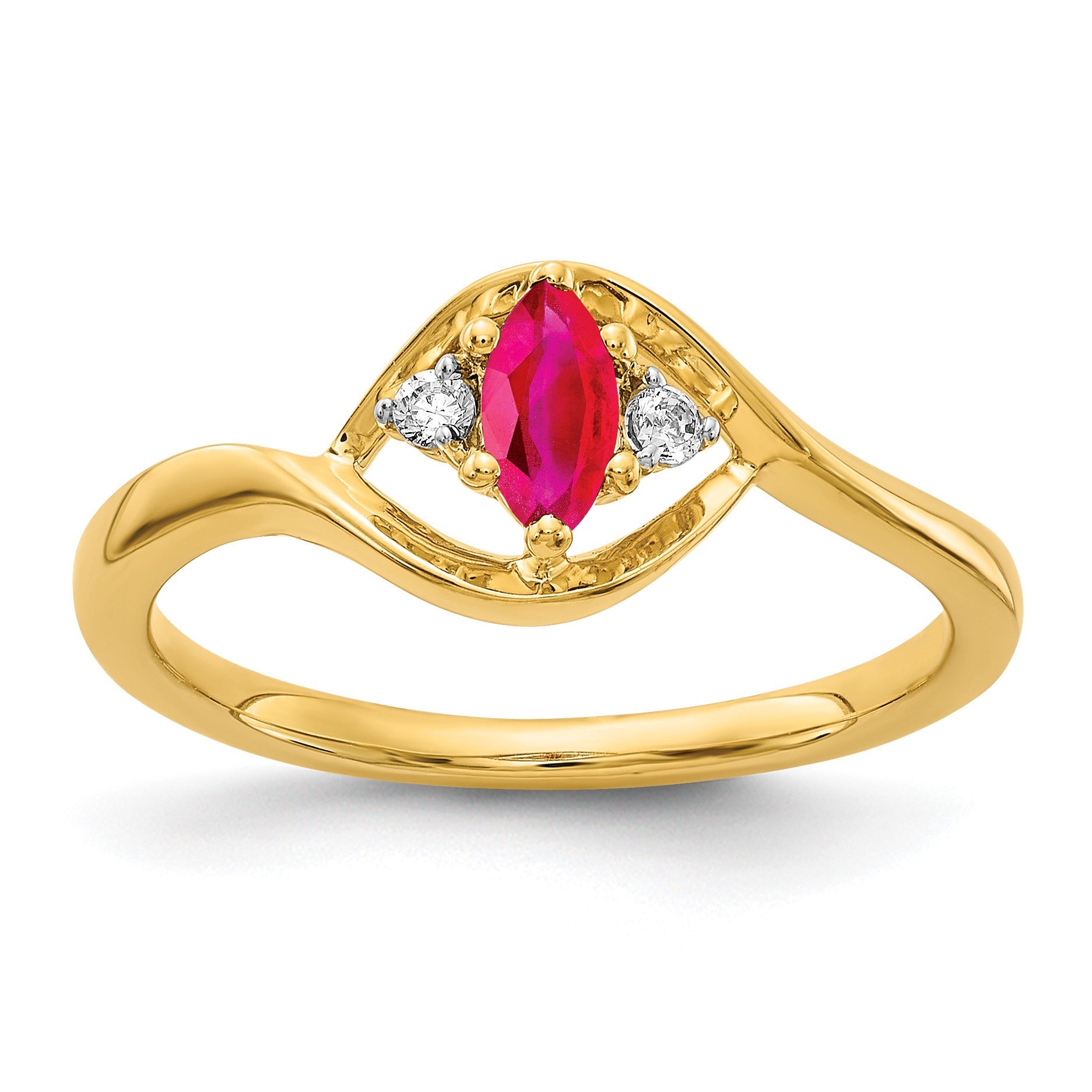 14k 1/20 carat Diamond and 6x3mm Marquise Ruby Ring