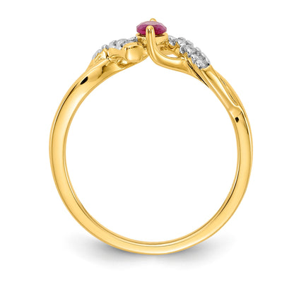 14k 1/20 carat Diamond and 6x3mm Marquise Ruby Ring