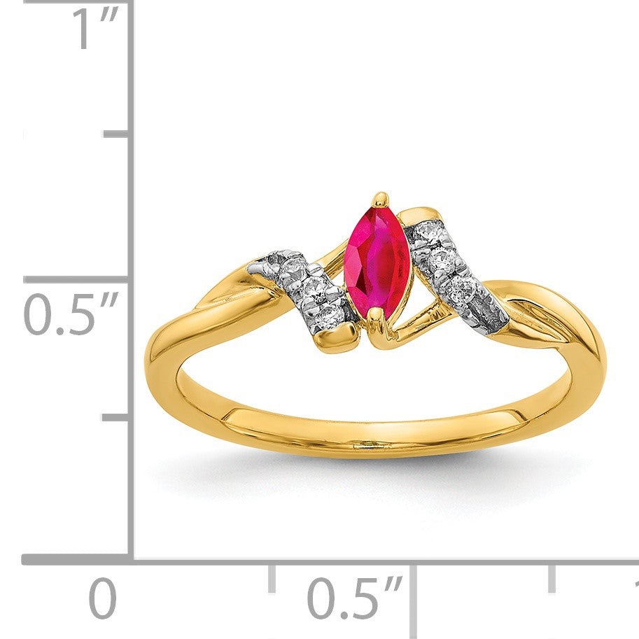 14k 1/20 carat Diamond and 6x3mm Marquise Ruby Ring