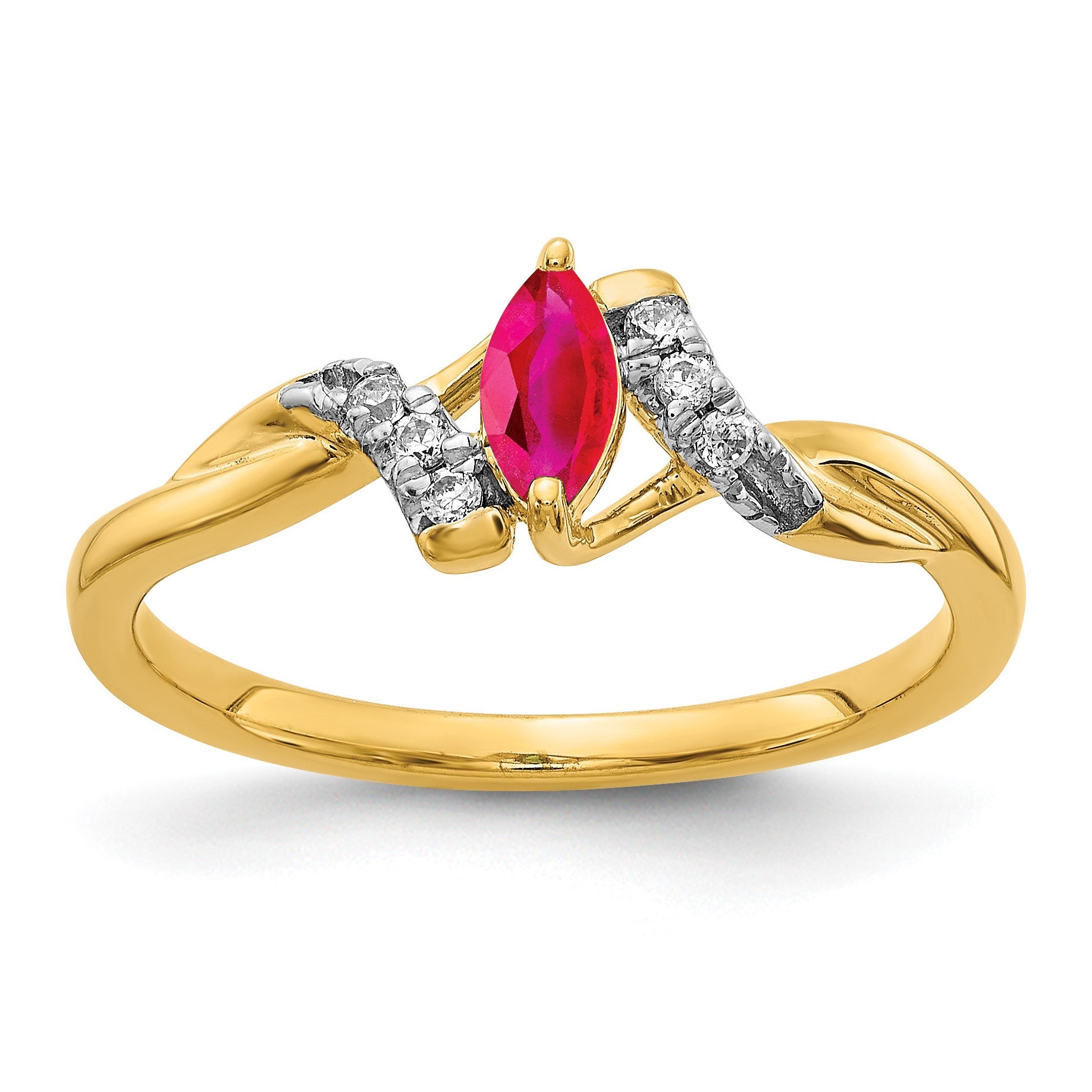 14k 1/20 carat Diamond and 6x3mm Marquise Ruby Ring