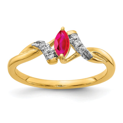 14k 1/20 carat Diamond and 6x3mm Marquise Ruby Ring
