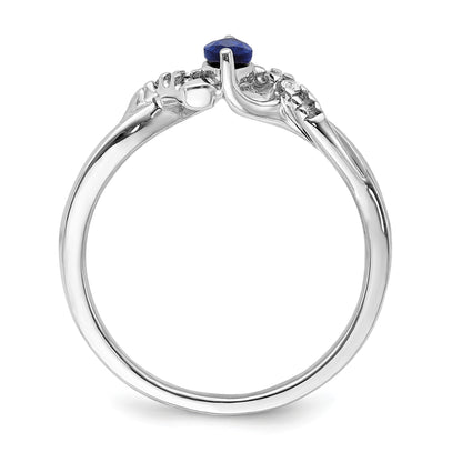 14k White Gold 1/20 carat Diamond and 6x3mm Marquise Blue Sapphire Ring