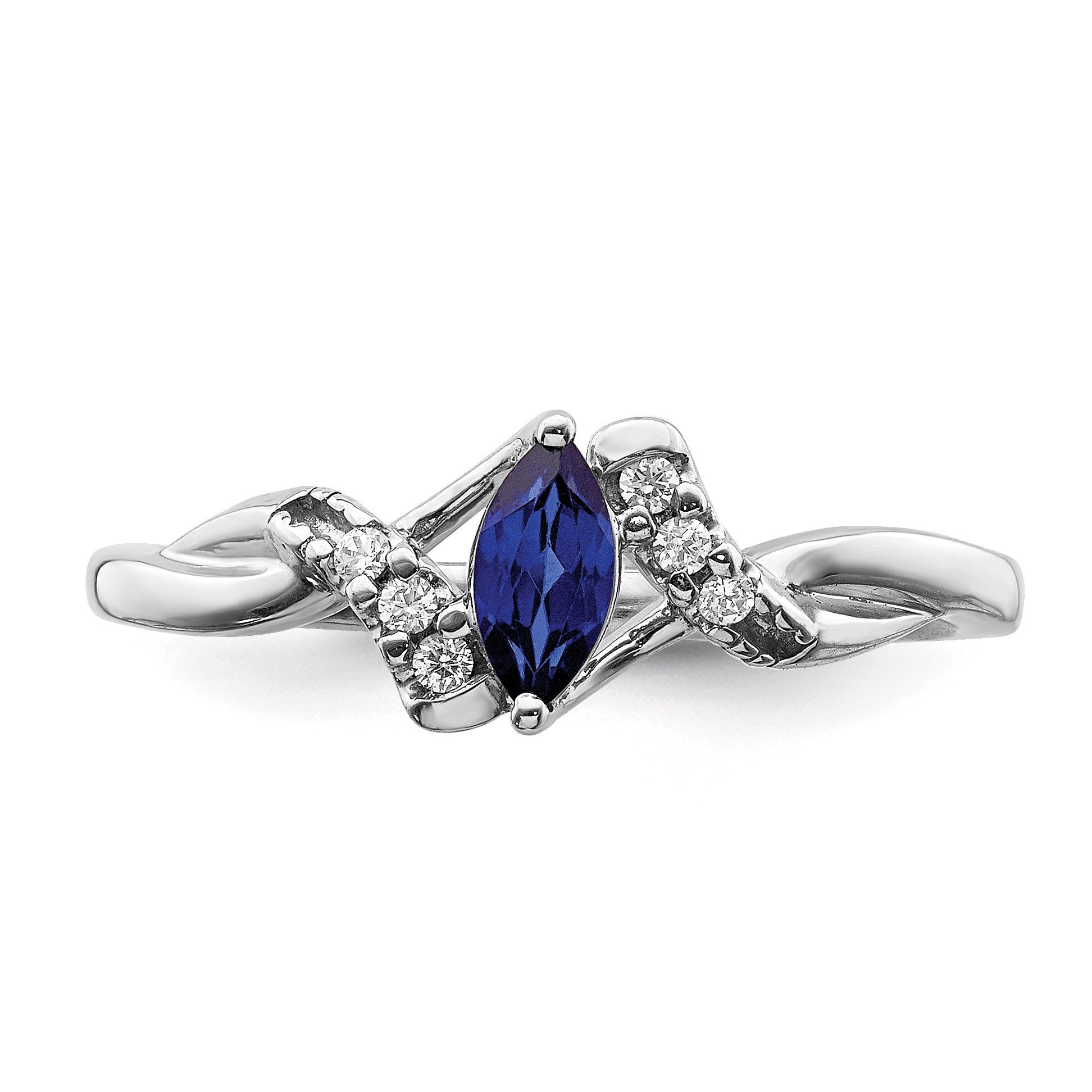 14k White Gold 1/20 carat Diamond and 6x3mm Marquise Blue Sapphire Ring