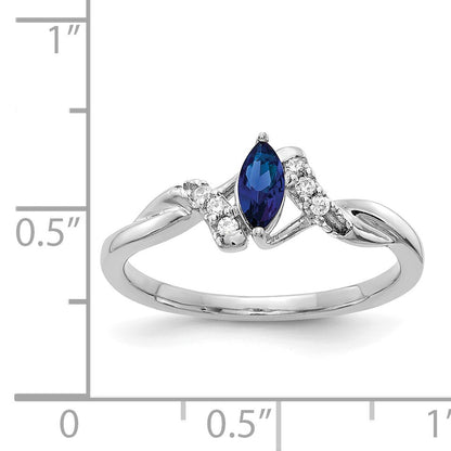 14k White Gold 1/20 carat Diamond and 6x3mm Marquise Blue Sapphire Ring