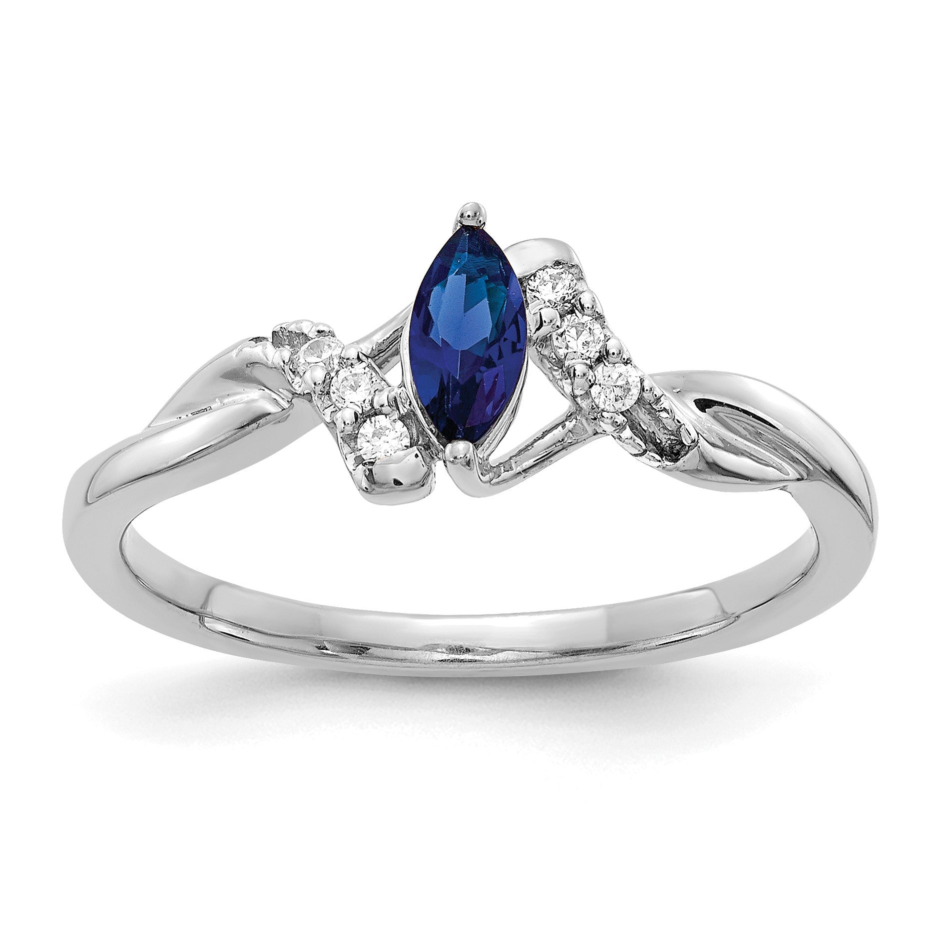 14k White Gold 1/20 carat Diamond and 6x3mm Marquise Blue Sapphire Ring