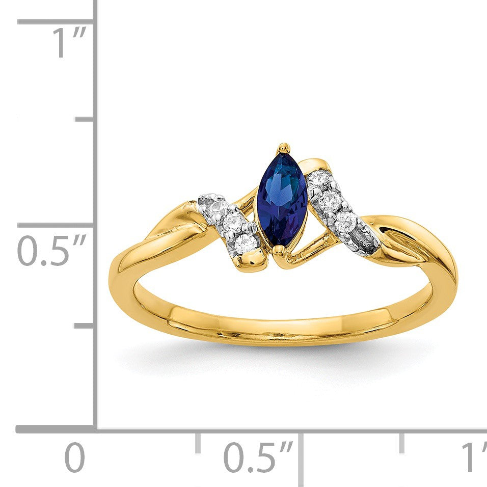 14k 1/20 carat Diamond and 6x3mm Marquise Blue Sapphire Ring