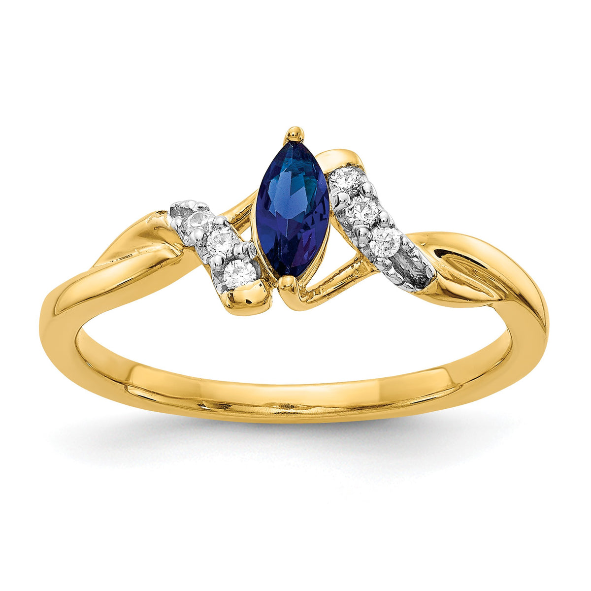 14k 1/20 carat Diamond and 6x3mm Marquise Blue Sapphire Ring