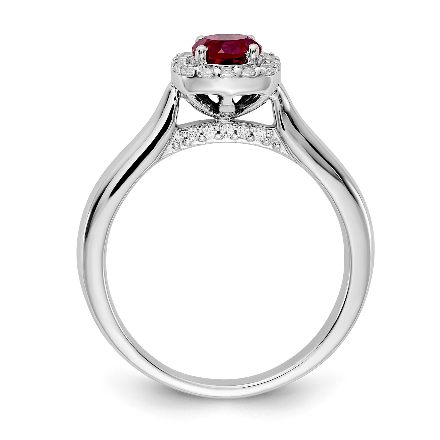 14k White Gold 1/6 carat Diamond and 5mm Round Ruby Square Halo Ring