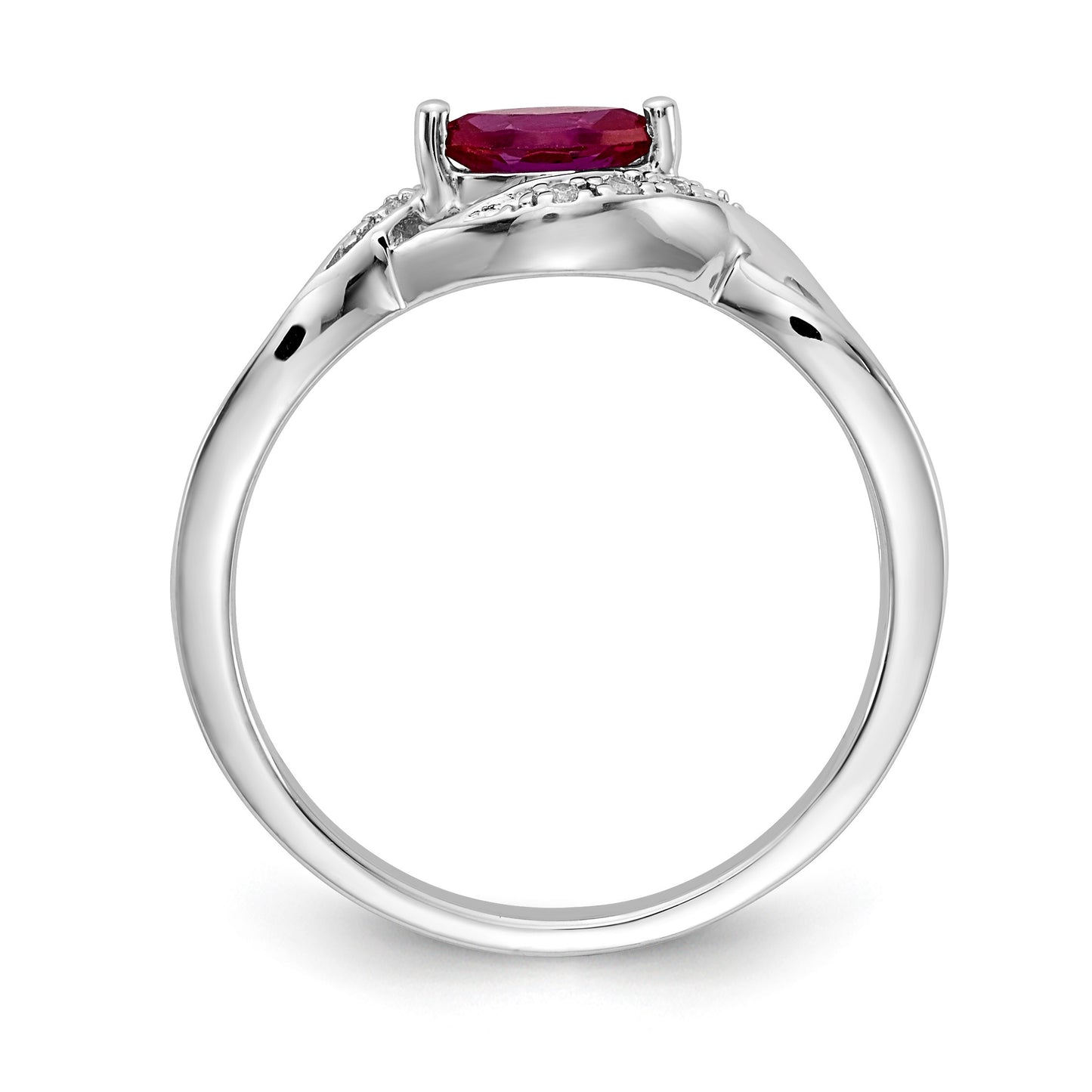 14k White Gold 1/20 carat Diamond and 6x3mm Marquise Ruby East-West Ring