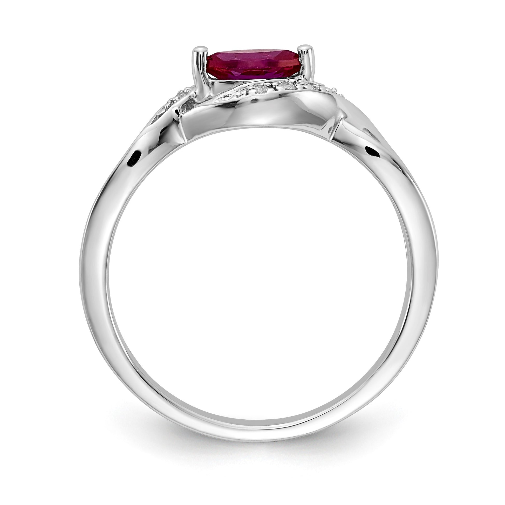 14k White Gold 1/20 carat Diamond and 6x3mm Marquise Ruby East-West Ring