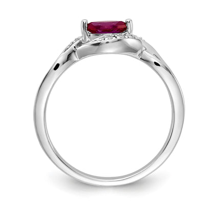 14k White Gold 1/20 carat Diamond and 6x3mm Marquise Ruby East-West Ring