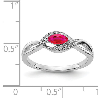 14k White Gold 1/20 carat Diamond and 6x3mm Marquise Ruby East-West Ring
