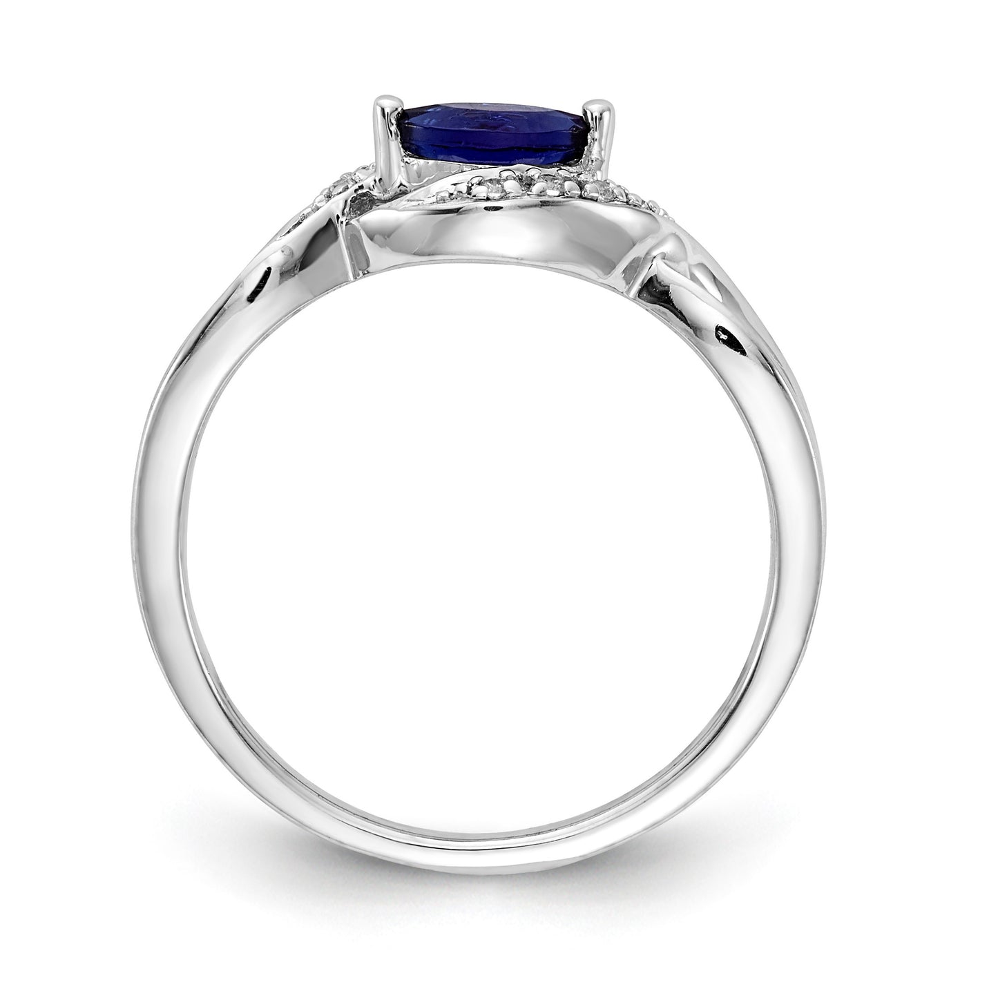 14k White Gold 1/20 carat Diamond and 6x3mm Blue Marquise Sapphire East-West Ring