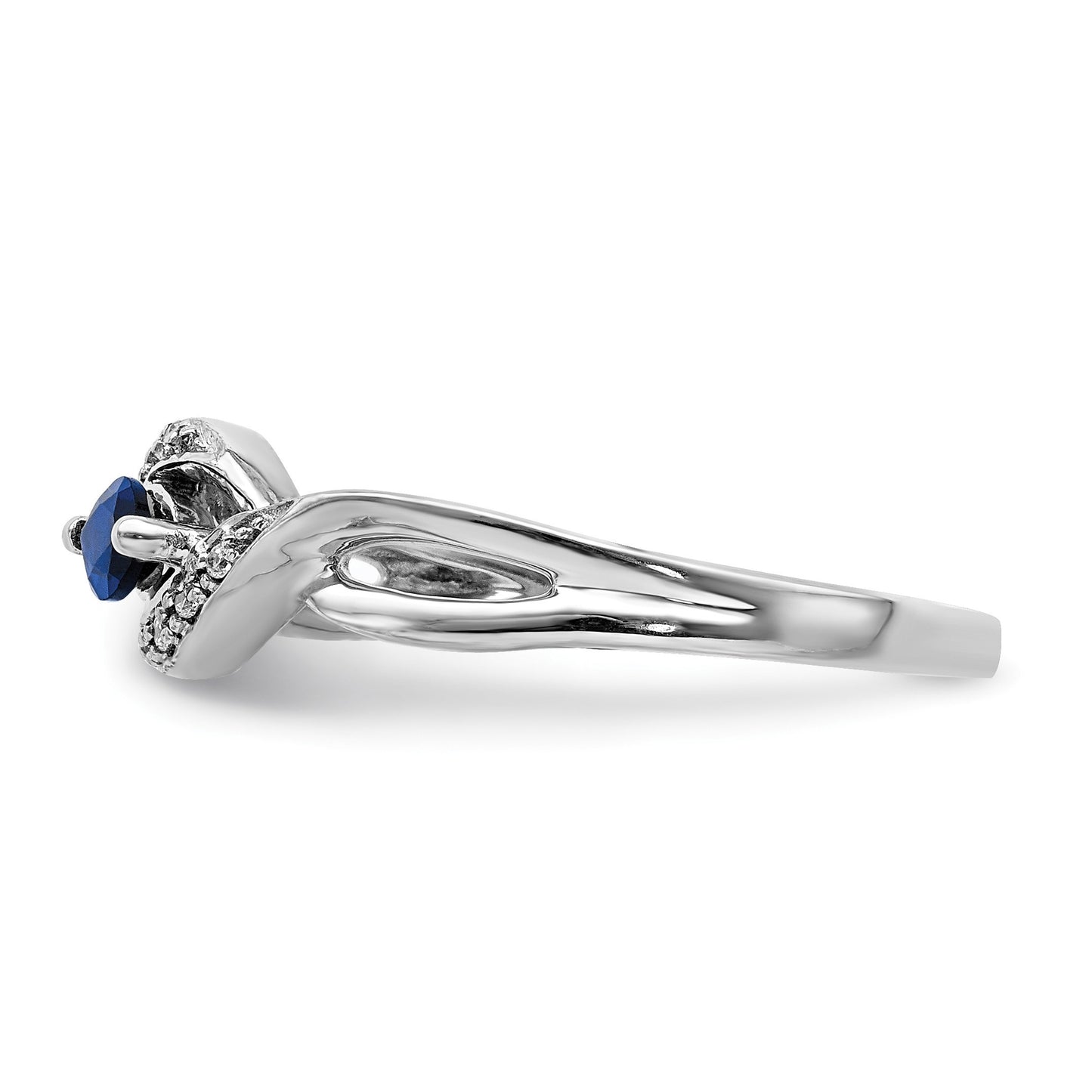 14k White Gold 1/20 carat Diamond and 6x3mm Blue Marquise Sapphire East-West Ring