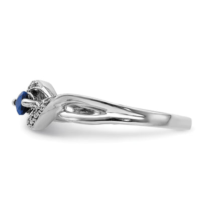 14k White Gold 1/20 carat Diamond and 6x3mm Blue Marquise Sapphire East-West Ring