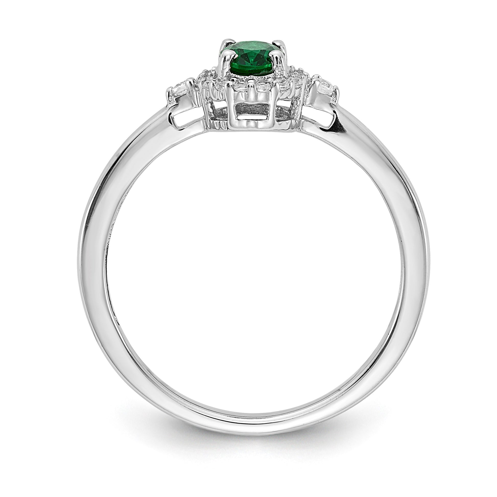 14k White Gold 6x4mm Oval Emerald and 1/10 carat Diamond Halo Ring