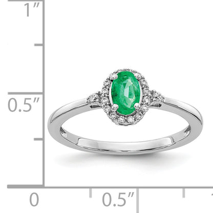 14k White Gold 6x4mm Oval Emerald and 1/10 carat Diamond Halo Ring