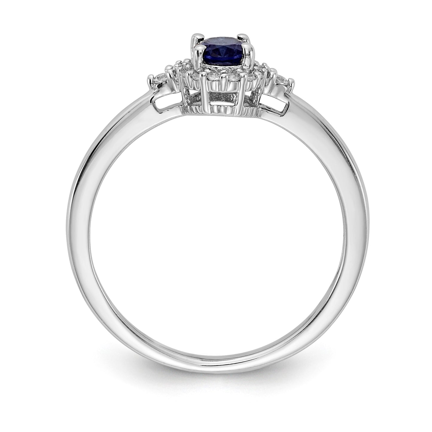 14k White Gold 6x4mm Oval Blue Sapphire and 1/10 carat Diamond Halo Ring