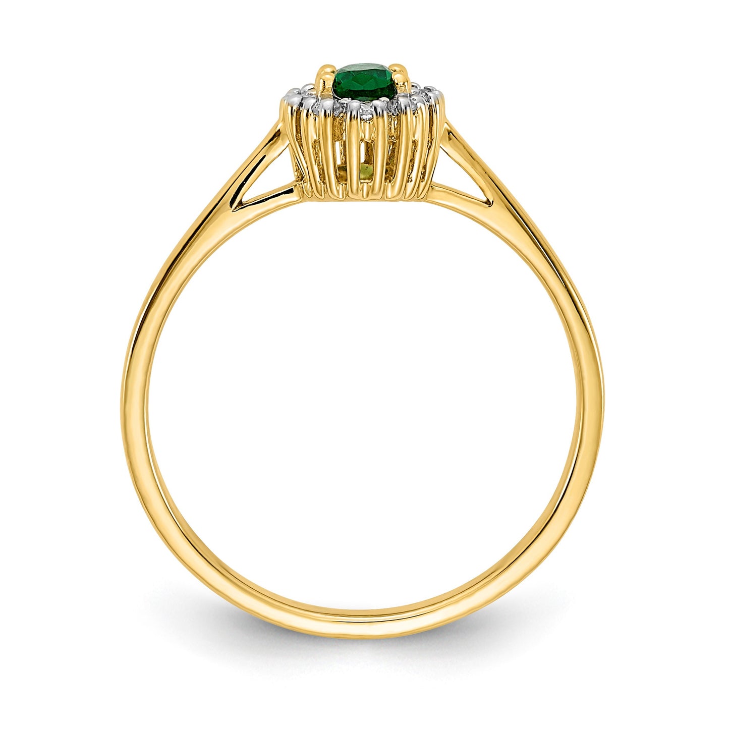 14k White Gold 1/10 carat Diamond and 5x3mm Oval Emerald Halo Ring