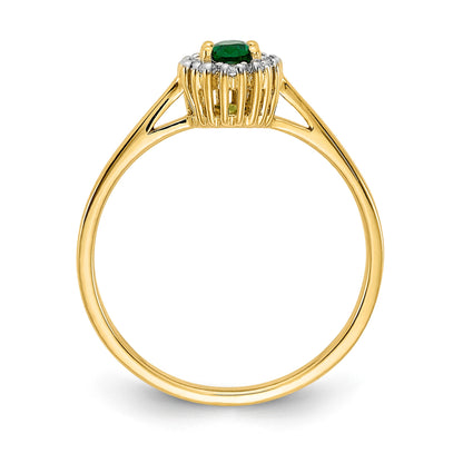 14k White Gold 1/10 carat Diamond and 5x3mm Oval Emerald Halo Ring