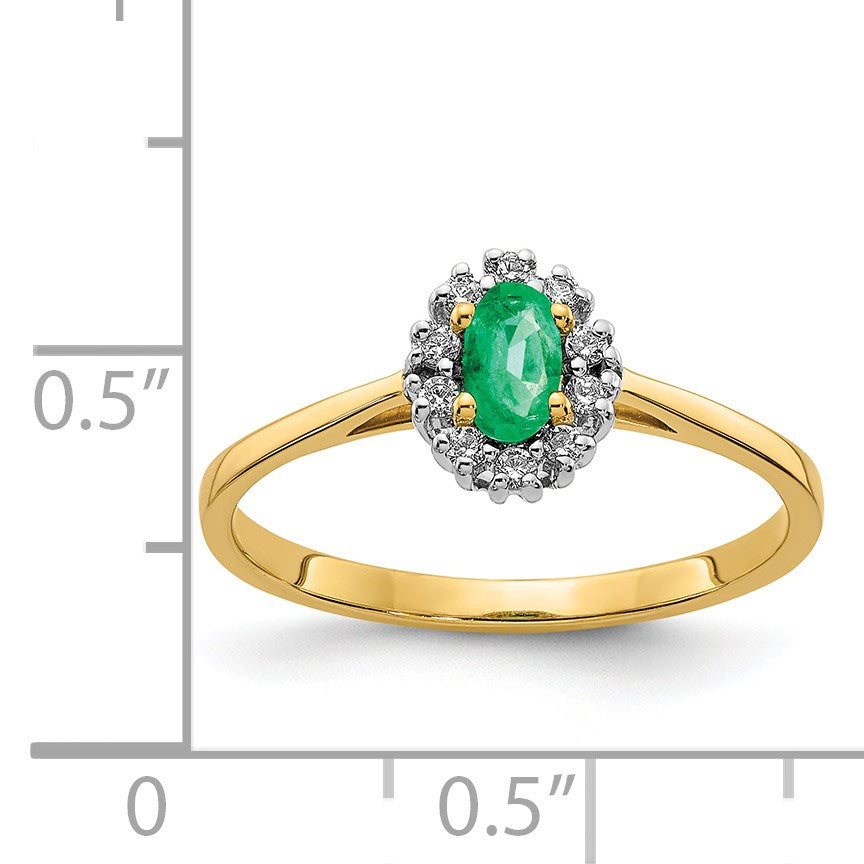 14k White Gold 1/10 carat Diamond and 5x3mm Oval Emerald Halo Ring