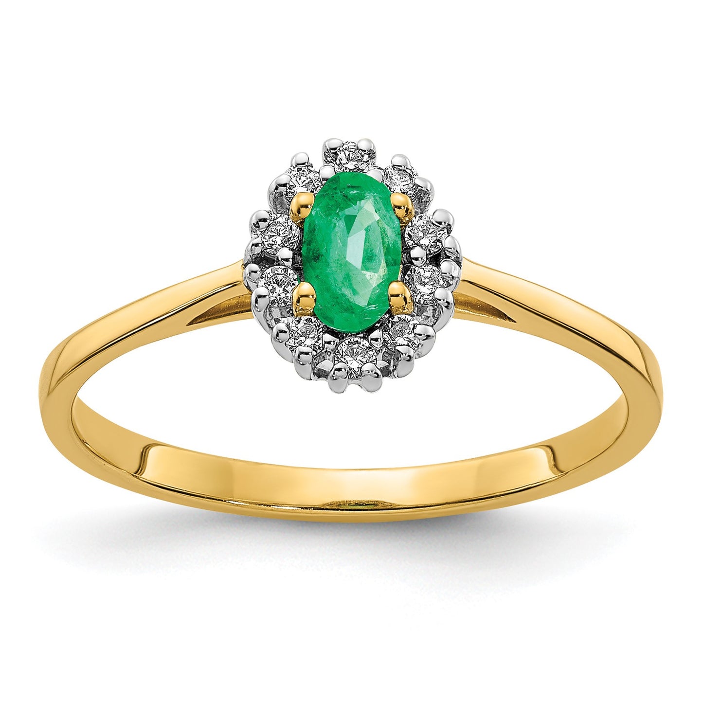 14k White Gold 1/10 carat Diamond and 5x3mm Oval Emerald Halo Ring