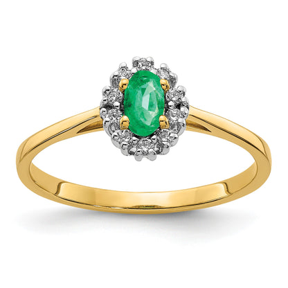 14k White Gold 1/10 carat Diamond and 5x3mm Oval Emerald Halo Ring