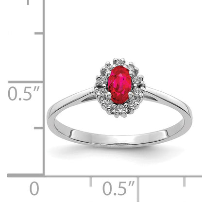 14k White Gold 1/10 carat Diamond and 5x3mm Oval Ruby Halo Ring