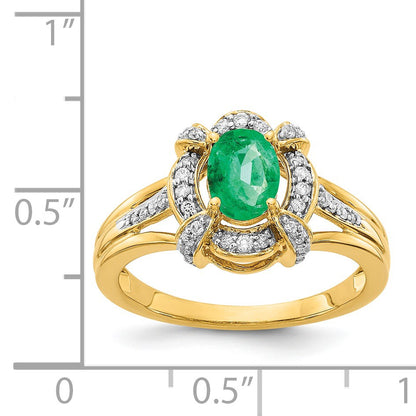 14k 1/5 carat Diamond and 7x5mm Oval Emerald Halo Ring