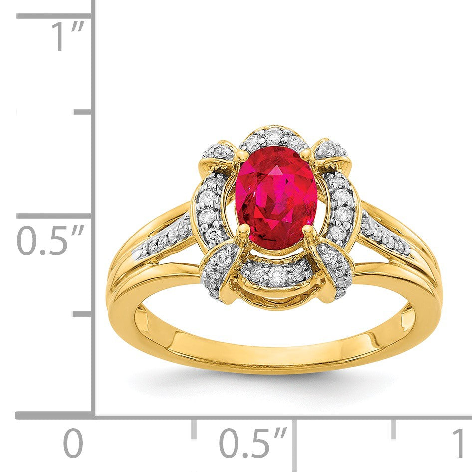 14k 1/5 carat Diamond and 7x5mm Oval Ruby Ring