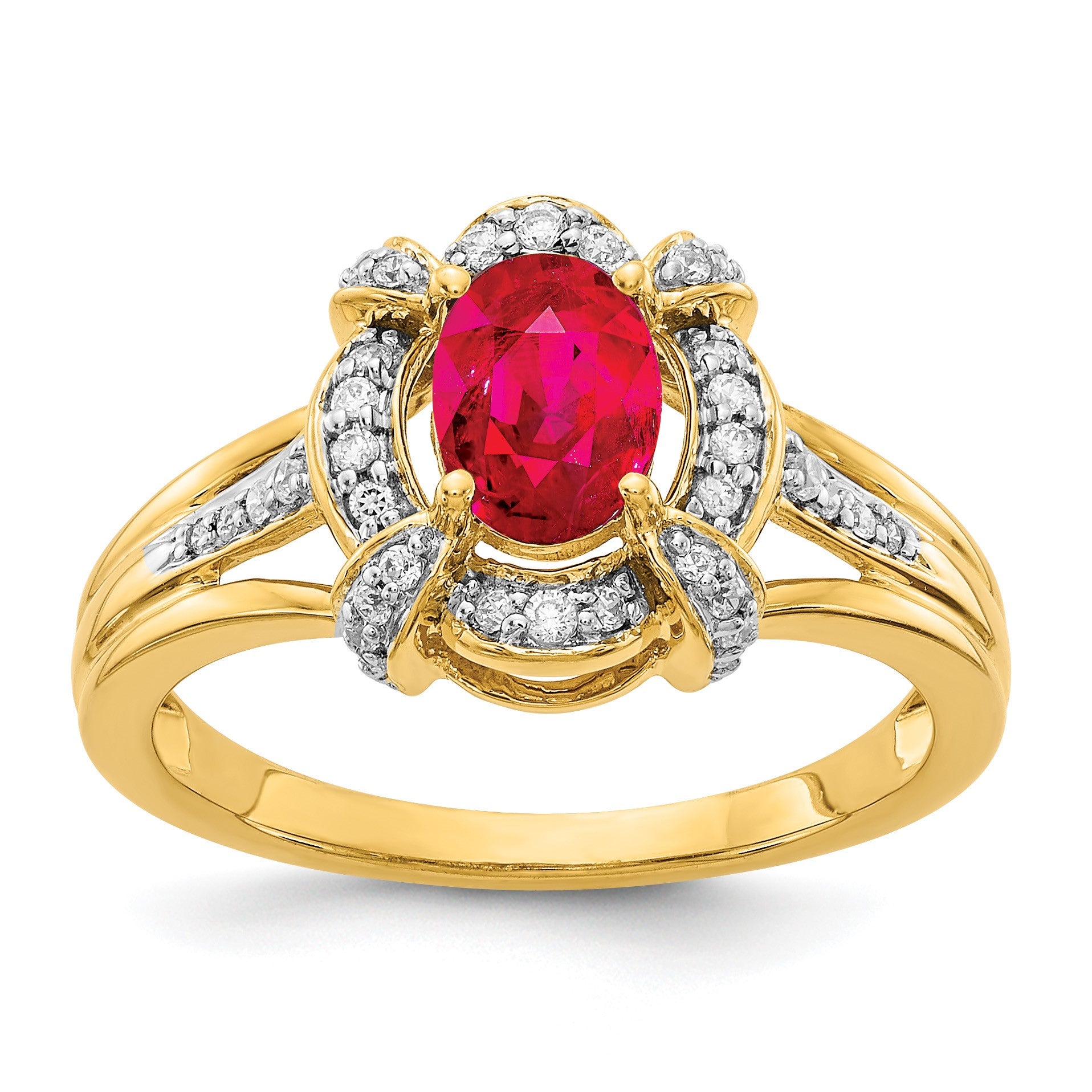 14k 1/5 carat Diamond and 7x5mm Oval Ruby Ring