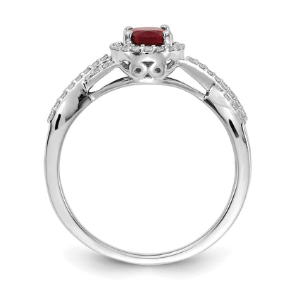 14k White Gold 7x5mm Oval Ruby and 1/5 carat Diamond Halo Ring