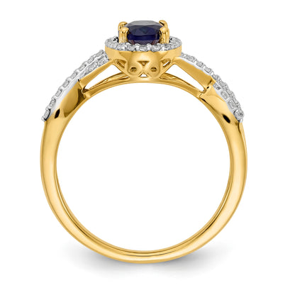 14k 7x5mm Oval Blue Sapphire and 1/5 carat Diamond Halo Ring