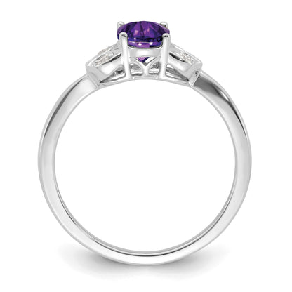 14k White Gold 7x5 Oval Amethyst and 1/20 carat Diamond Ring